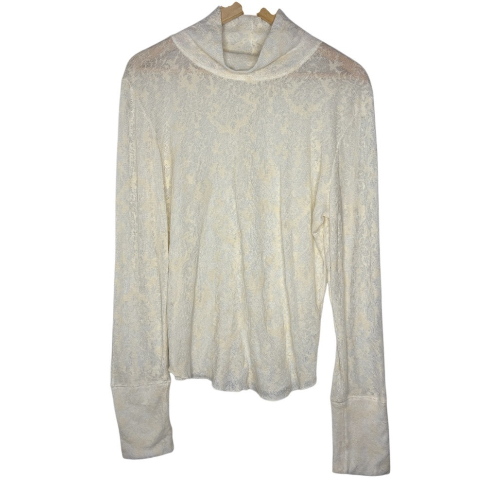 Free People Intimately | Sheer Lace Mock Neck Top | Ivory | XL